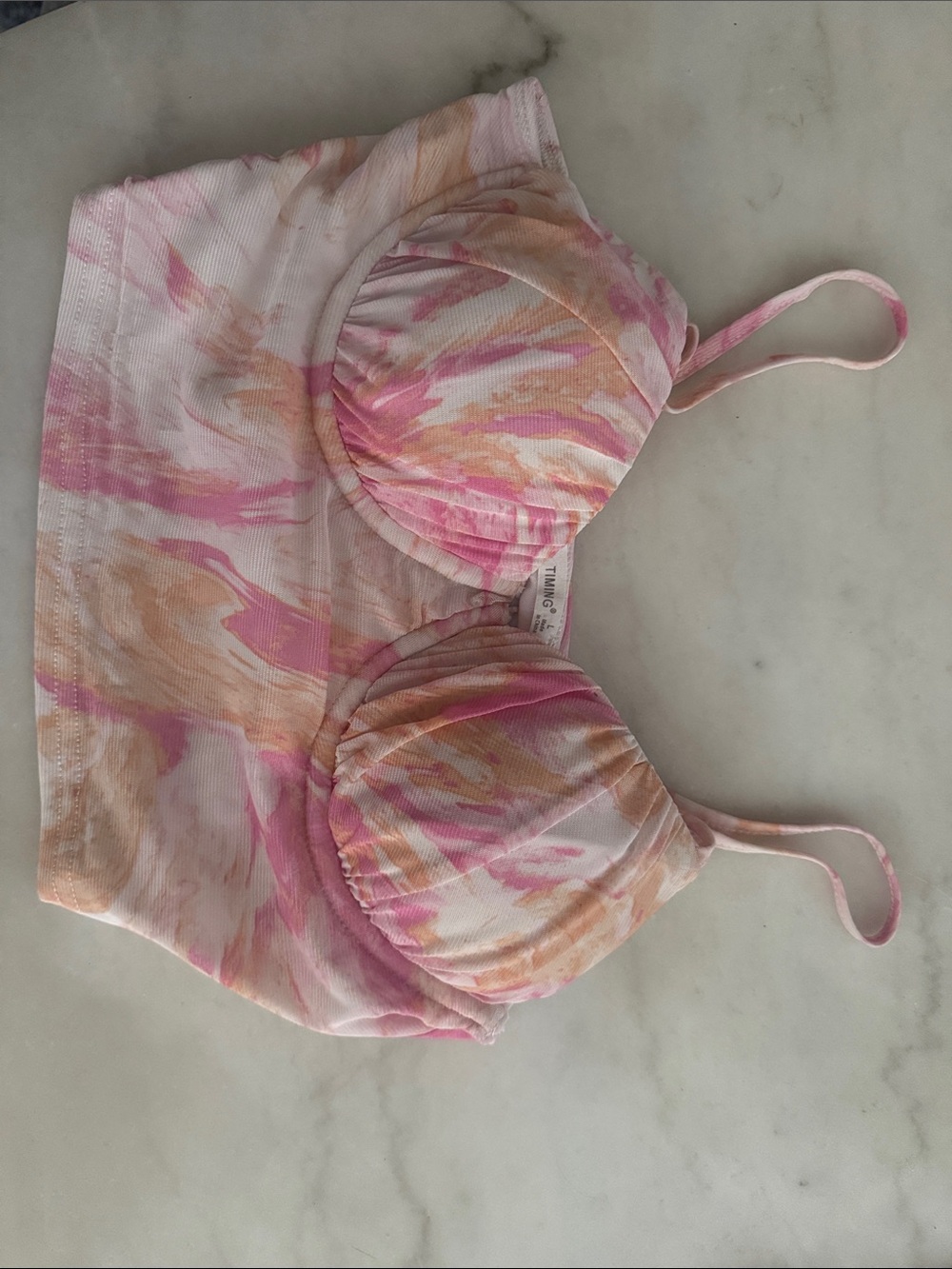 Timing Pink & Peach Marble Longline Bandeau Bra